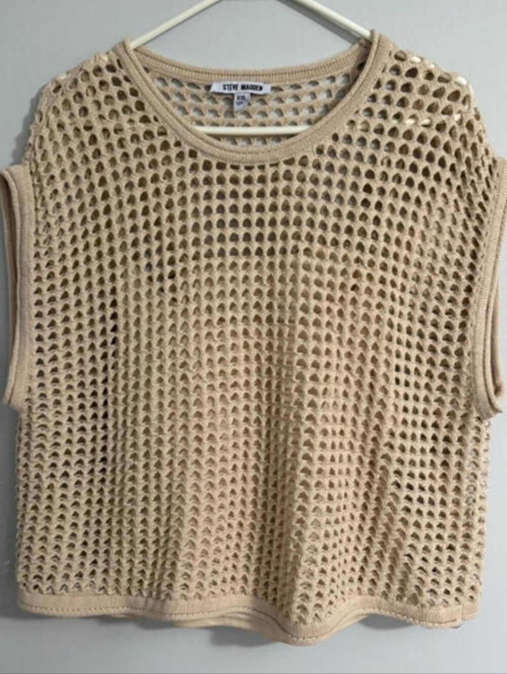 Steve Madden Crochet Top Beige XXL Open Knit Vest Sweater Cotton Blend
